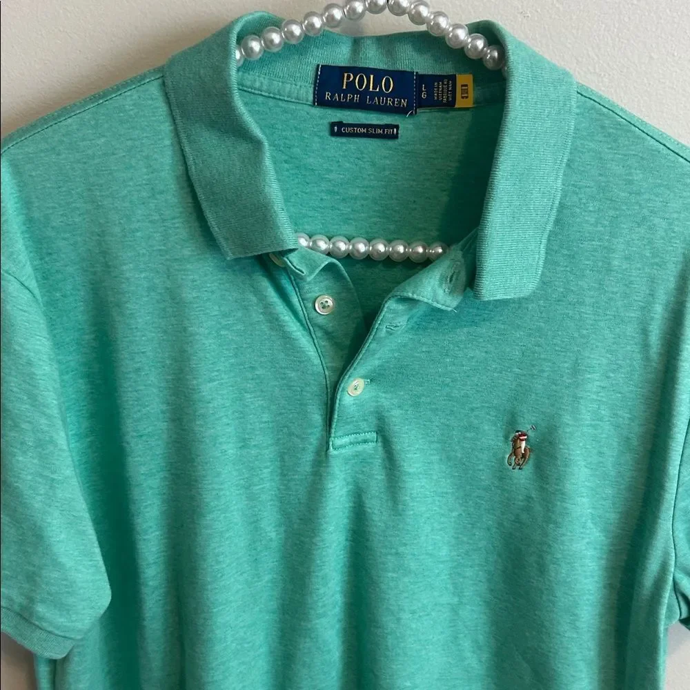 Polo Ralph Lauren Custom Slim Fit Green Polo Shirt. Size Large